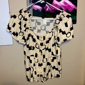 Black and White Button Down Blouse